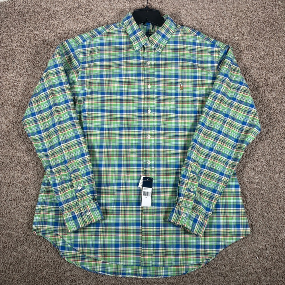 Polo Ralph Lauren Mens XXL Green Blue Plaid Long Sleeve Button Down Shirt NEW